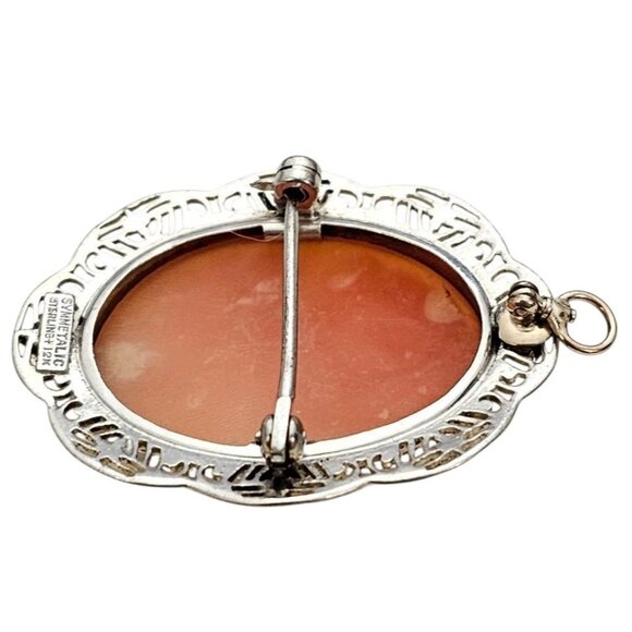 Symmetalic Sterling 12K Gold Shell Carved Cameo Brooch Pendant, Signed - Picture 7 of 11